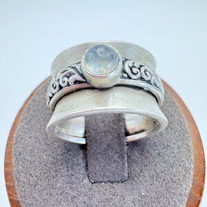 VTG Moonstone Spinner Ring Wide Curved Band Scroll Design Ring Size 7